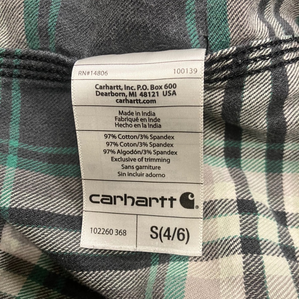 Carhartt Womens Plaid Button Down Shirt Grey White Teal S 4/6‎ Cabincore Pockets - Picture 4 of 7